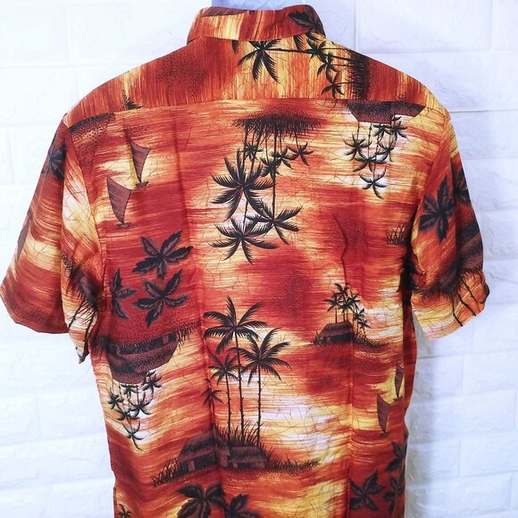 Vintage 80s Robinsons Red Bag Aloha Shirt -M Pocket SSL Vents Tropical Palm Tiki - Picture 11 of 11